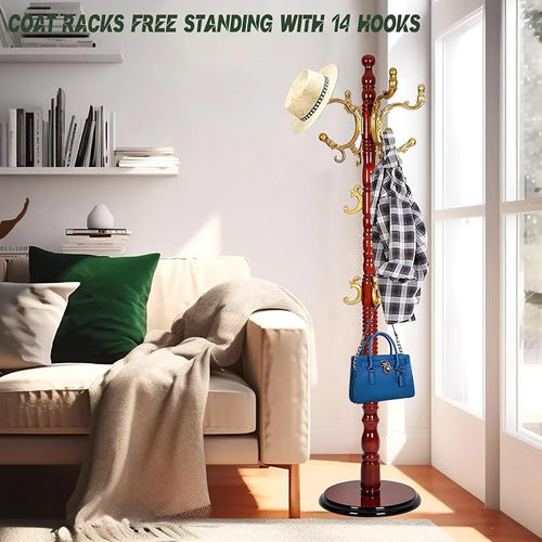 73" Wooden Coat Rack Stand, Coat Racks Freestanding - Image 2