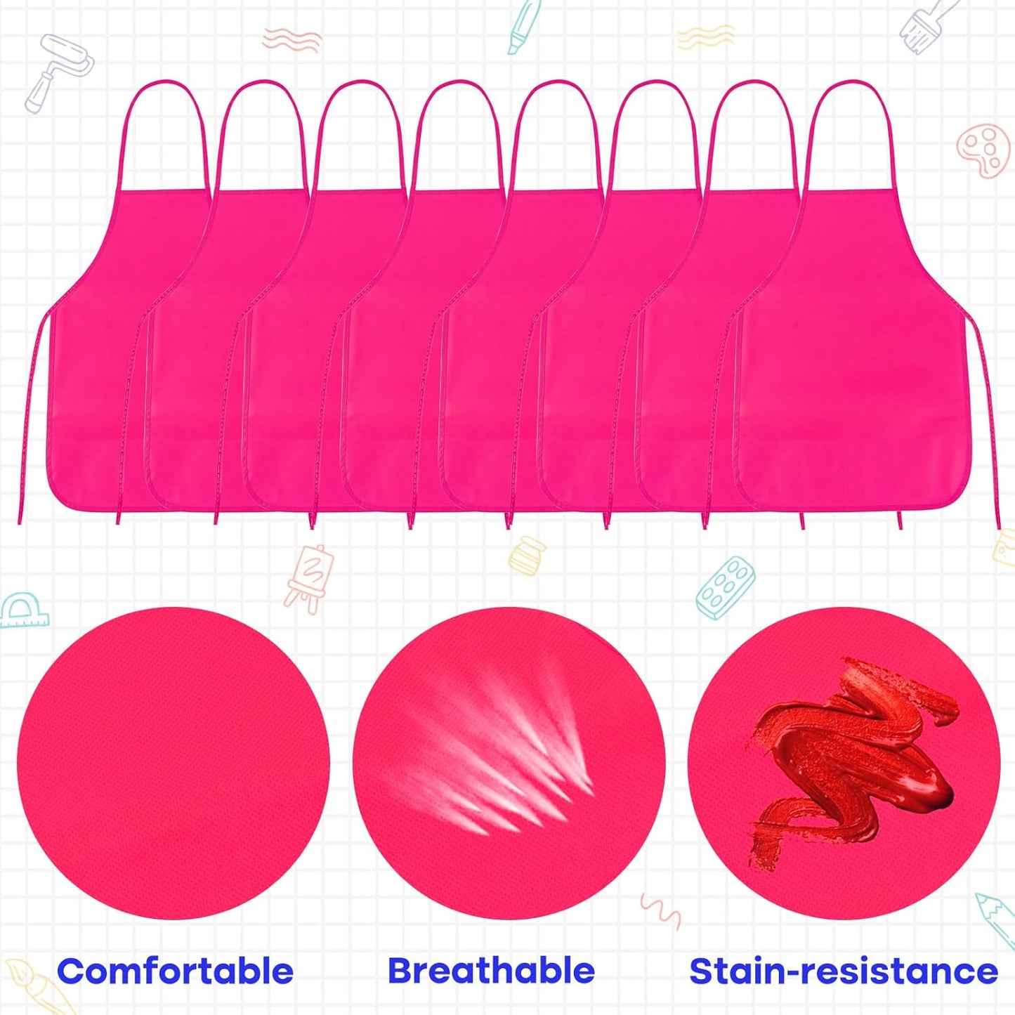 PLULON 15 Pcs Kids Painting Aprons, Kids Apron for Painting Rose Red Aprons Art Apron Smocks Bulk for Art Activity Craft Home Kitchen Classroom Party Supplies