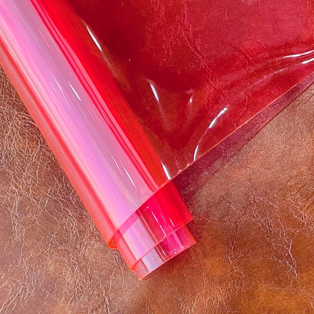 HYANG Dark Hotpink Transparent PVC Super Clear Holographic Vinyl Faux Leather Sheets 1 Roll 12" x 47" (30cm x 120cm) for DIY Bows Earrings Bags DIY Crafts Making