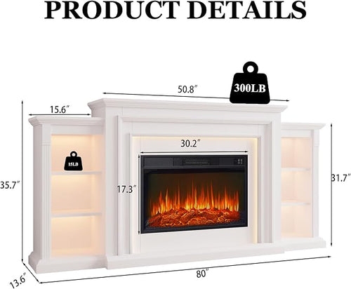 80" LED Lights Electric Fireplace - Image 2