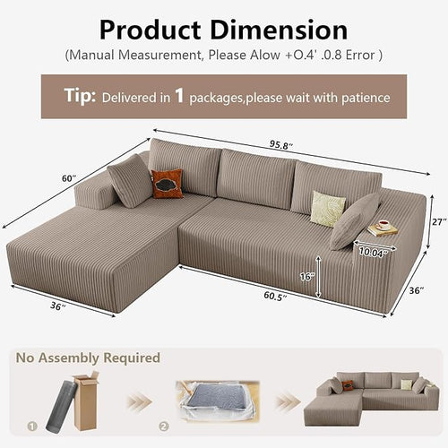 95" Cloud Sectional Couch with L-Shape Chaise, Modular Comfy Sofa Chaise Longue - Image 2