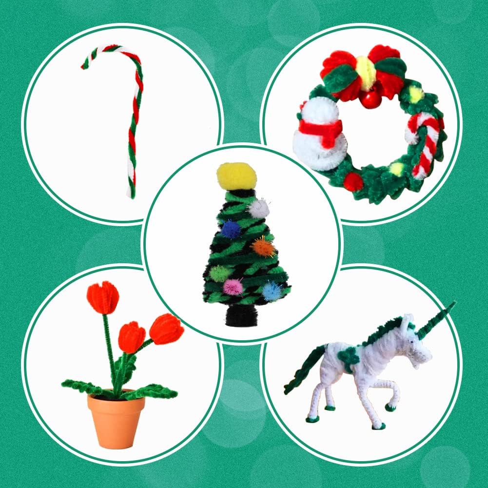 kdafio 120 Pcs Dark Green Pipe Chenille Stems, Chenille Stems Pipe Cleaners Long Craft Pipe Cleaners Pipe Cleaners for Hair Locs Beginner Creative Crafts Christmas Decorations