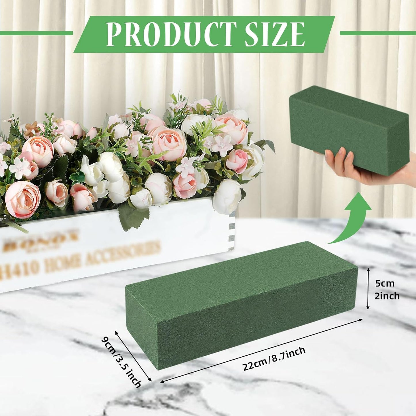 Gardace 10 Pack Floral Foam Blocks Each (8.7"L x 3.5"W x 2"H), Green Wet and Dry Floral Foam, Used for Fresh Flowers and Artificial Flowers, Plant Foam is Suitable for Wedding, Festival Decoration
