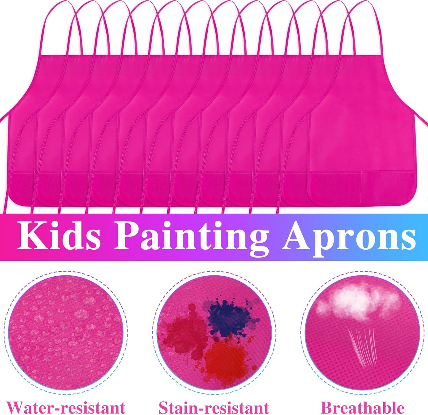 24 Pieces Rose Red Kids Painting Aprons With 2 Roomy Pockets for Art, Painting Activity, Kitchen Crafts