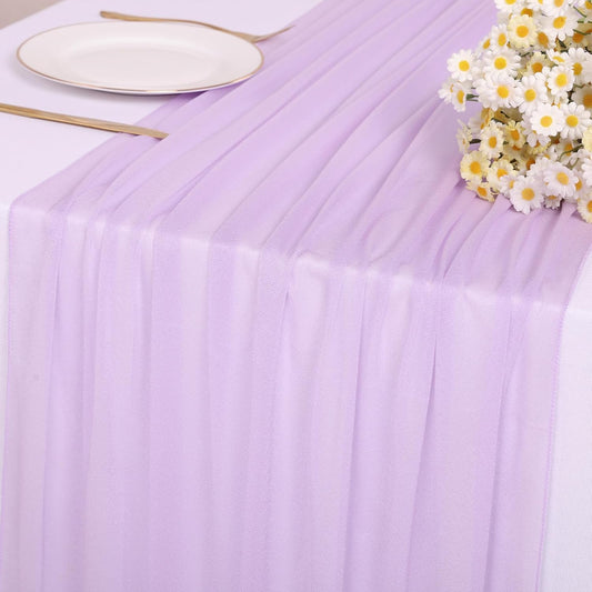 Lavender Chiffon Table Runner 30 x 120 Inches Romantic Sheer Fabric for Wedding Decorations, 10ft Baby Shower and Birthday Party Cake Table Decorations