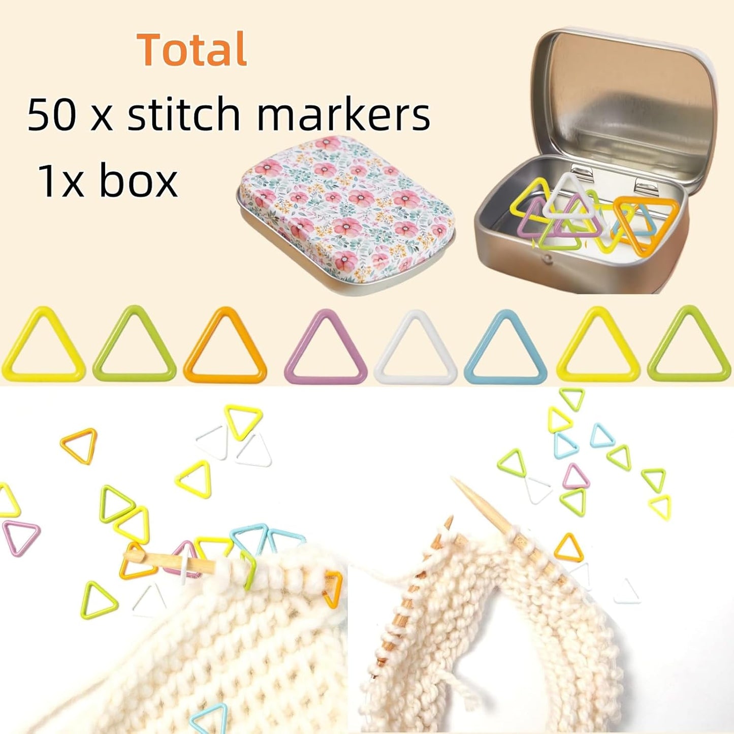 Hilsayum Triangle Shape Stitch Markers with Floral Pattern Storage Box,Crochet Markers for Crocheting and Knitting