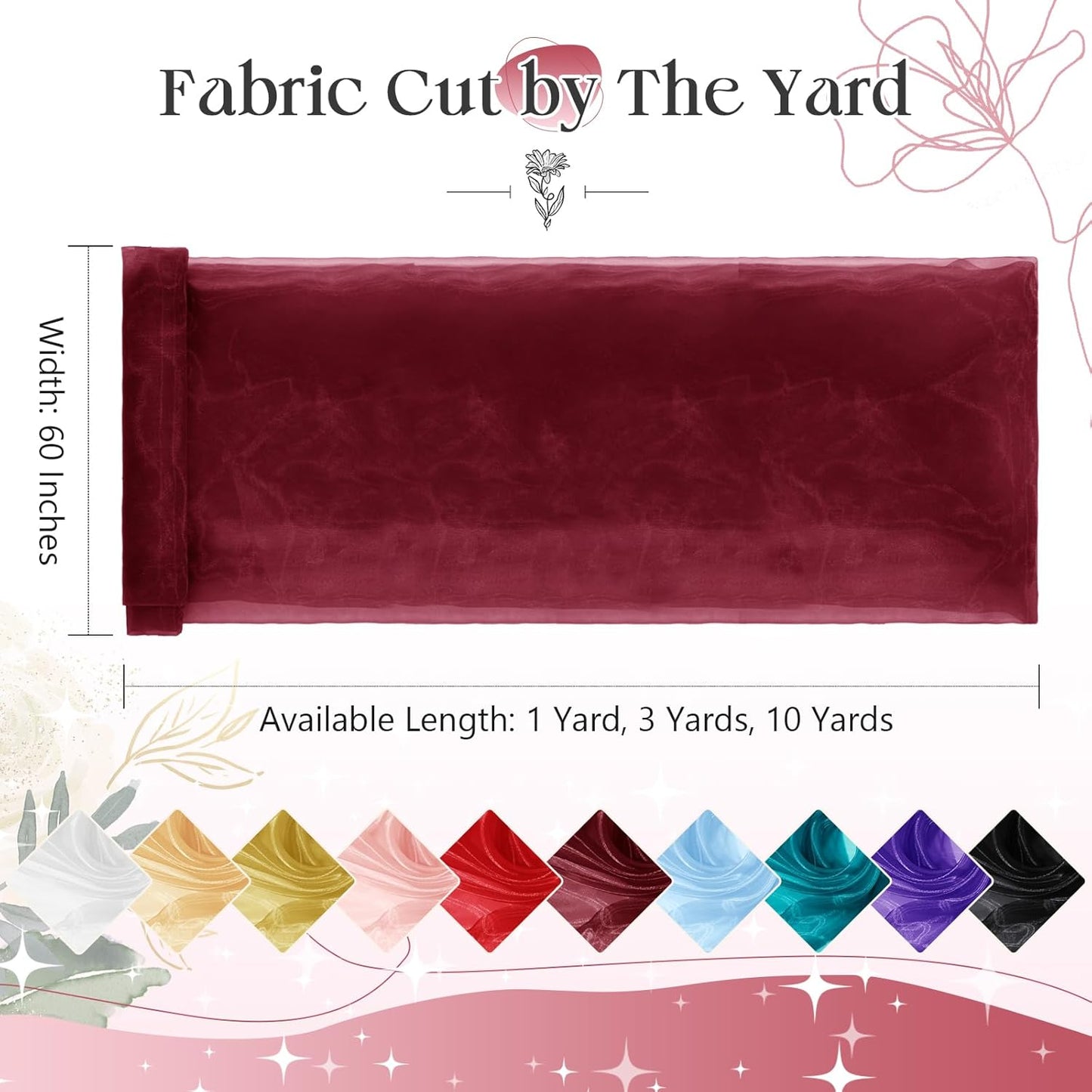 P Pothuiny Sheer Organza Fabric by The Yard, 3 Yards x 60 Inch Wide Bridal Burgundy Organza Tulle Fabric Roll Shiny Gauze Fashion Dress Sewing Craft for Wedding Party Decorations Backdrop