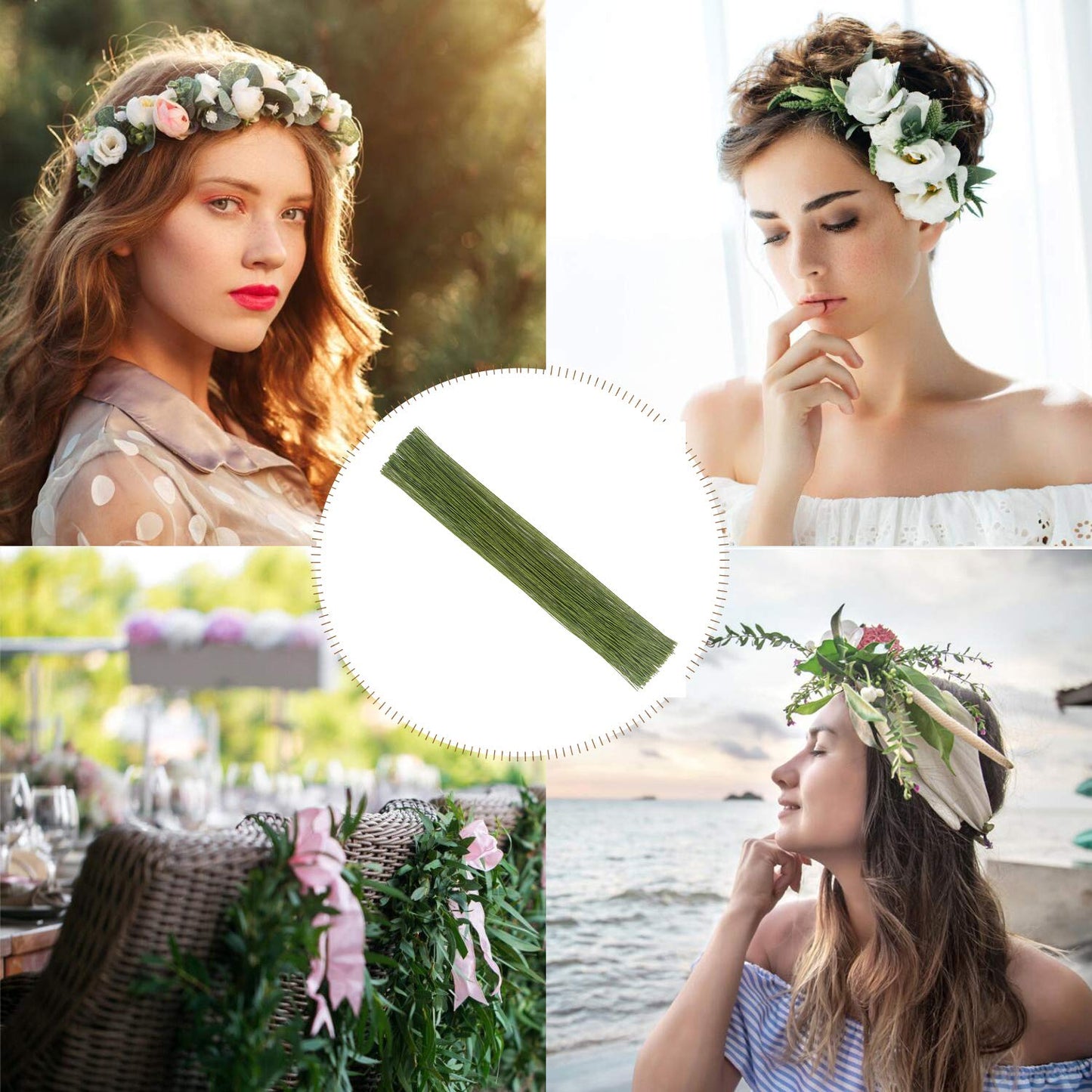 CCINEE 24 Gauge Dark Green Floral Wire Stem for Flower Arrangement Craft Supply,16 Inch,200PCS