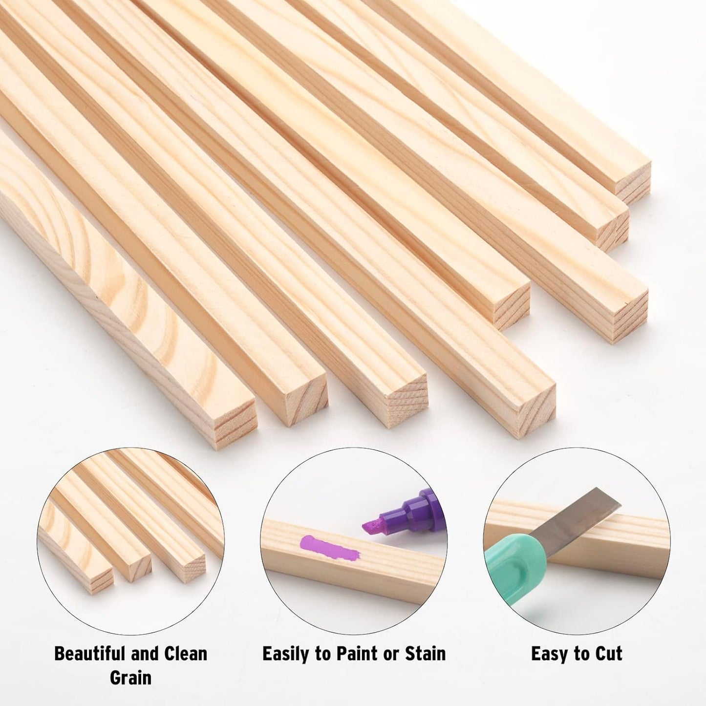 Square Wooden Dowel Rods, 10 PCS 5/8" x 15" Square Wood Dowels Wooden Sticks for Crafting, Unfinished Hardwood Pieces Wooden Strips for Woodworking, Crafts, Arts and DIYers, Home Decor, Model Making