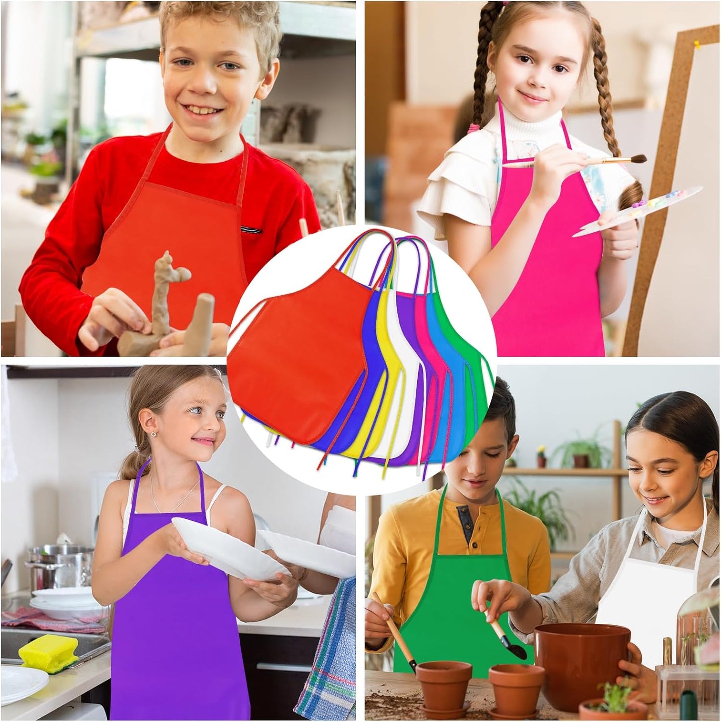 PLULON 8 Pcs Kids Apron Painting Aprons, Kids Aprons for Painting Art Apron Smocks Bulk for Art Activity Craft Home Kitchen Classroom Party Supplies