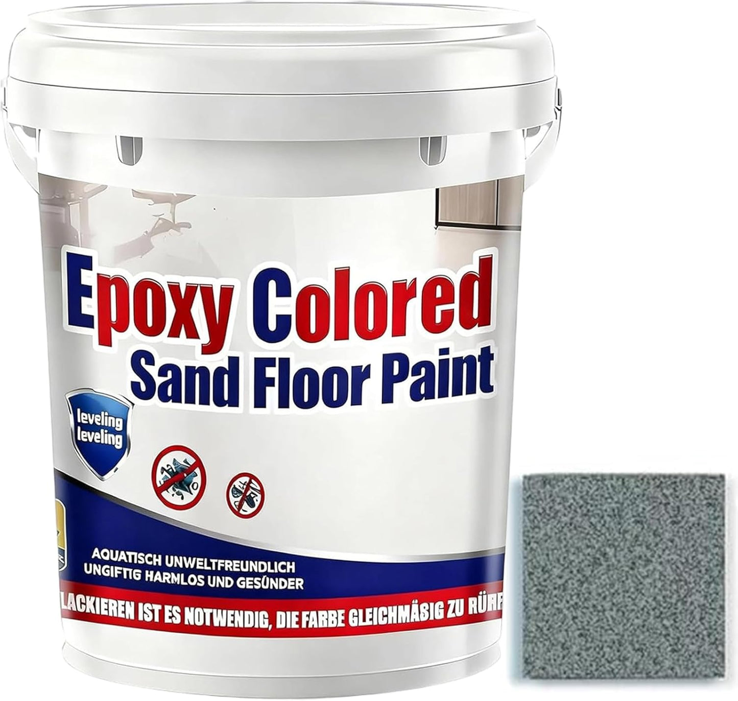 Epoxy Colored Sand Floor Paint, Epoxy Floor Paint for Concrete, High Gloss Marble Effect Coating, Waterproof Non-Slip Concrete Paints, Suitable for Indoor/Outdoor Use (Dark Gray,128 oz/4 kg)