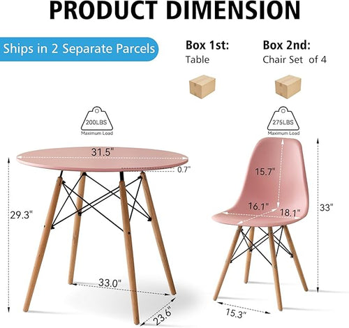 5-Piece Round Dining Table Set, Small 31.5" Kitchen Table Chairs Set of 4 Space - Image 2
