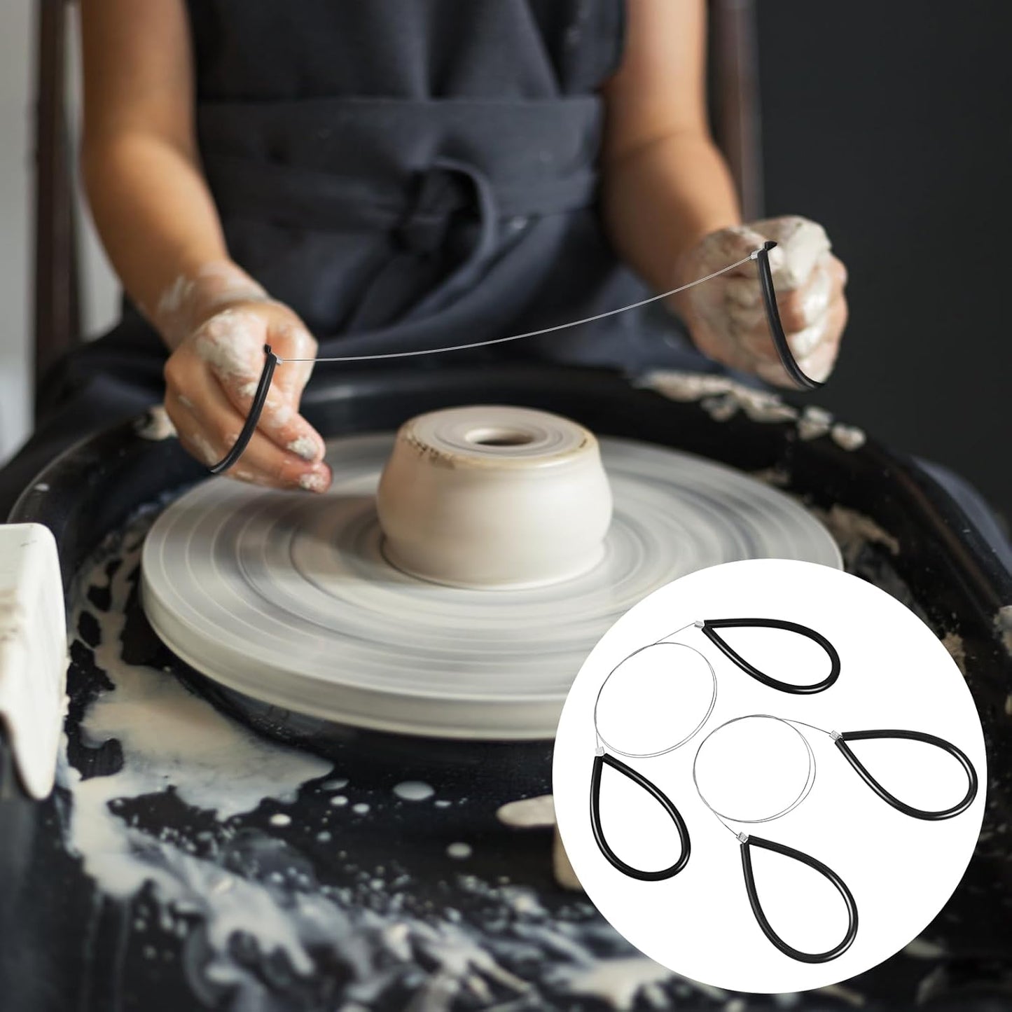 Clay Cutters Wire Steel Wire Clay Cutter Cutting Pottery Tools Cut Off Tools for Clay Artists with Black Handle Pottery Wheel Wire Tools 2 Pcs