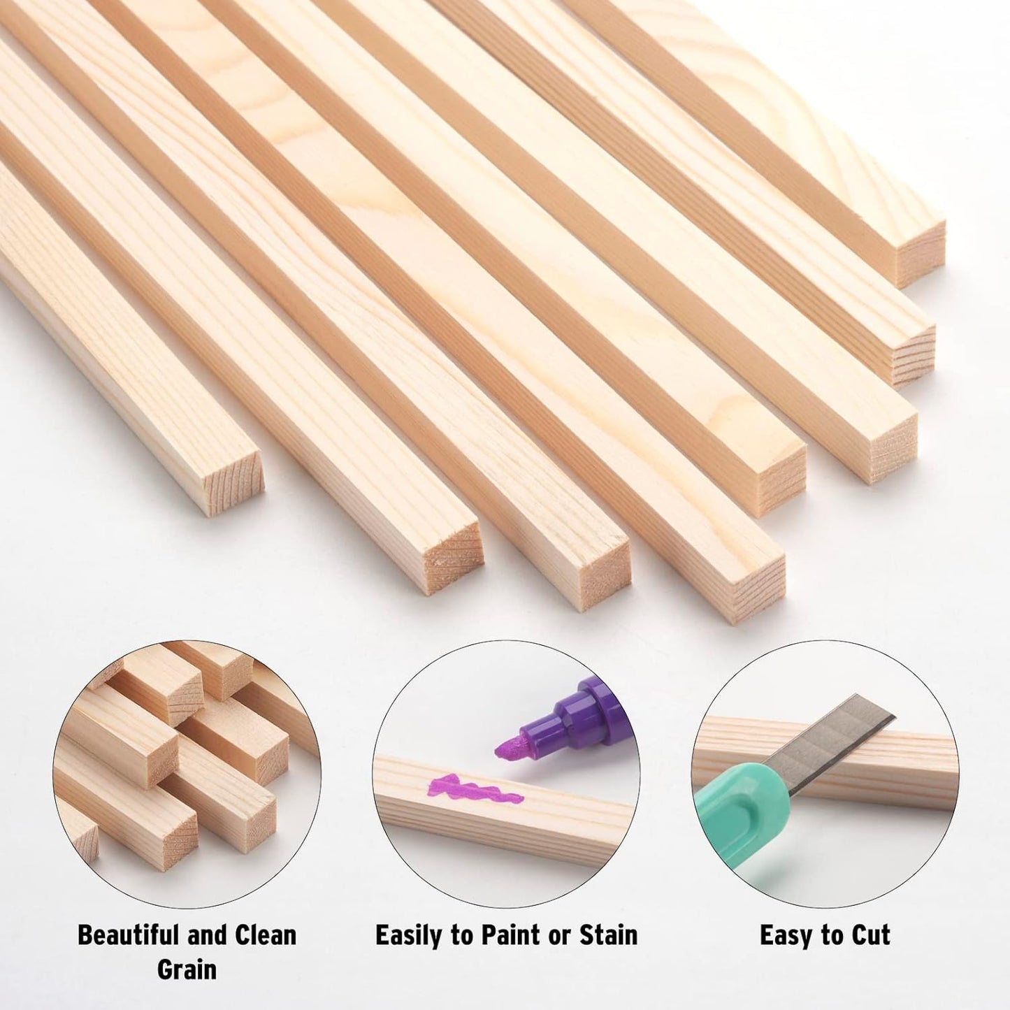 Square Wooden Dowels Wood Dowel Rods 5/16" x 12", 30 PCS Square Wooden Sticks for Crafts, Unfinished Hardwood Sticks Wood Strips Slats for Crafting, Woodworking, Model Making, Home Decor