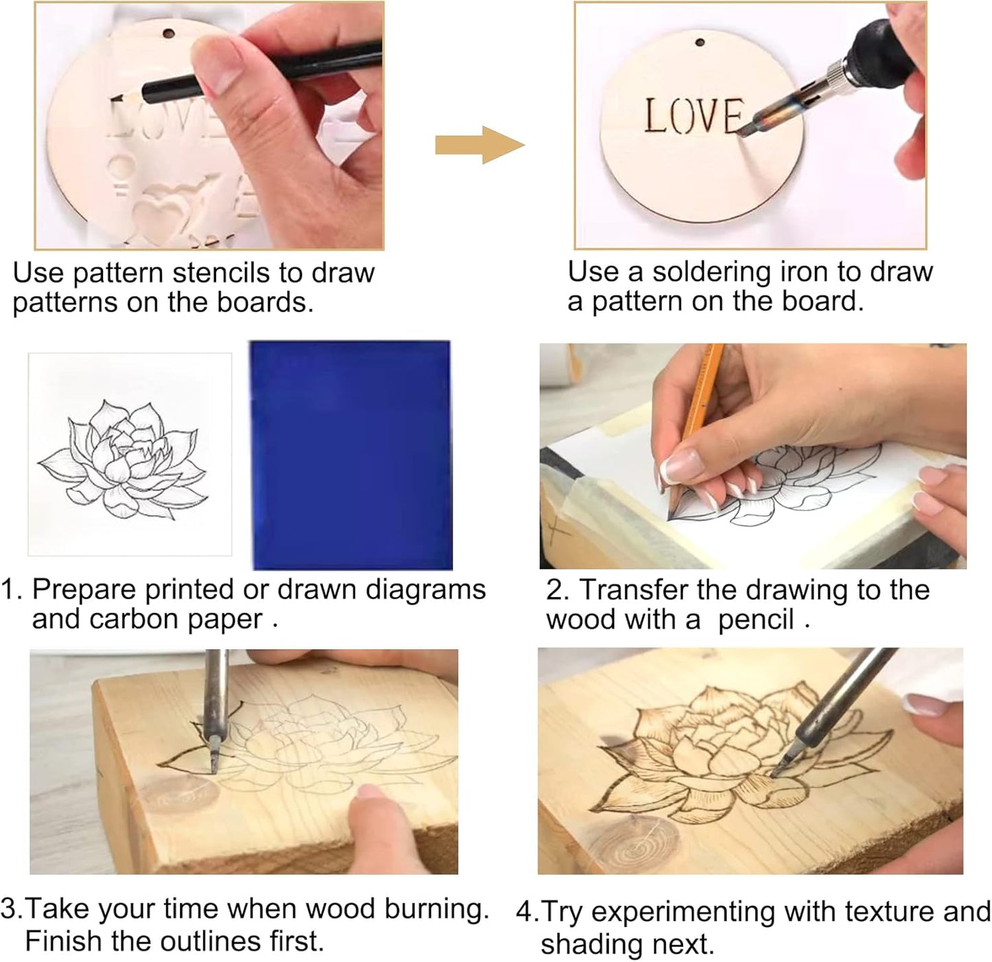 BEZALEL 112Pcs Wood Burning Tips - Pyrography Wood Burning Kit Includes Wood Burning Tips Only Wood Burning Letters Wood Burning Stencils and Patterns for Embossing Carving DIY Adults Crafts Beginners