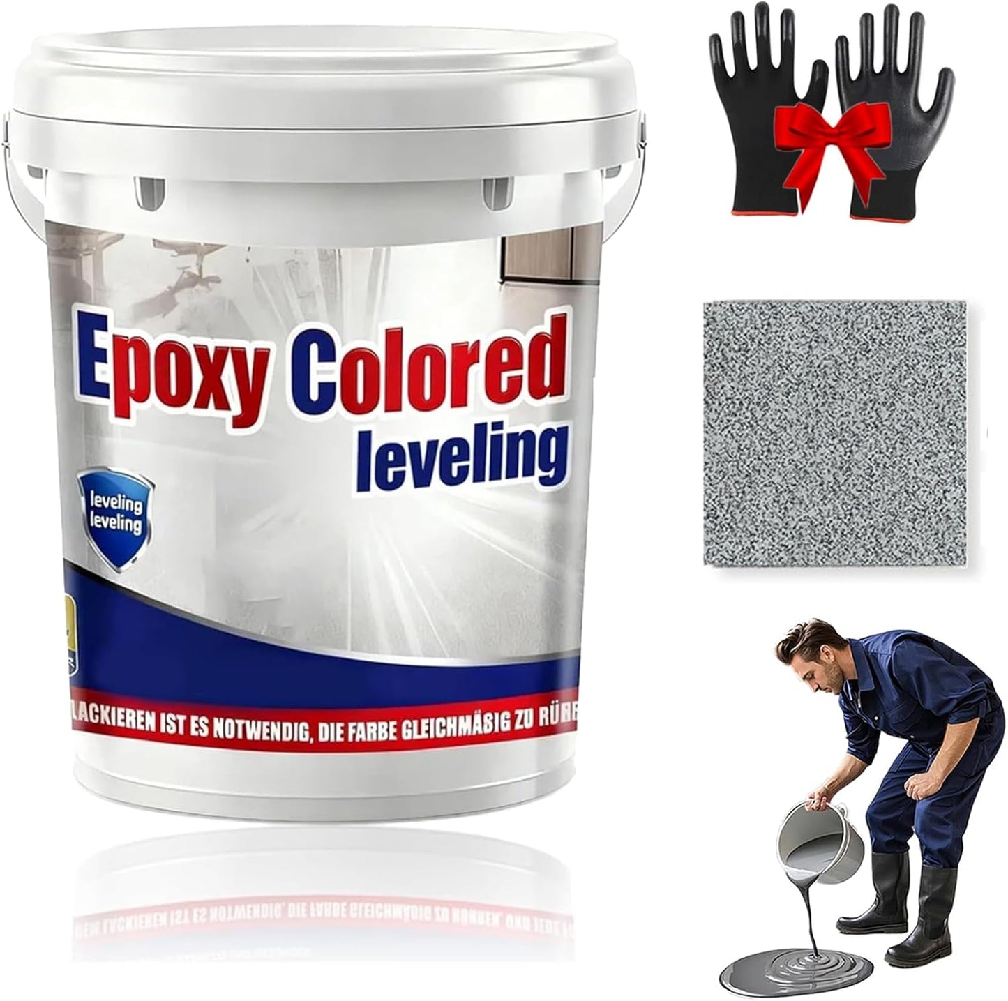 Epoxy Floor Paint, Epoxy Colored Sand Floor Paint, High-Gloss Marble Effect Self-Leveling Coating, Waterproof, Non-Slip, Ultra-Durable for Garage, Basement, Wood Floors (Sesame Gray,4.4 lb)