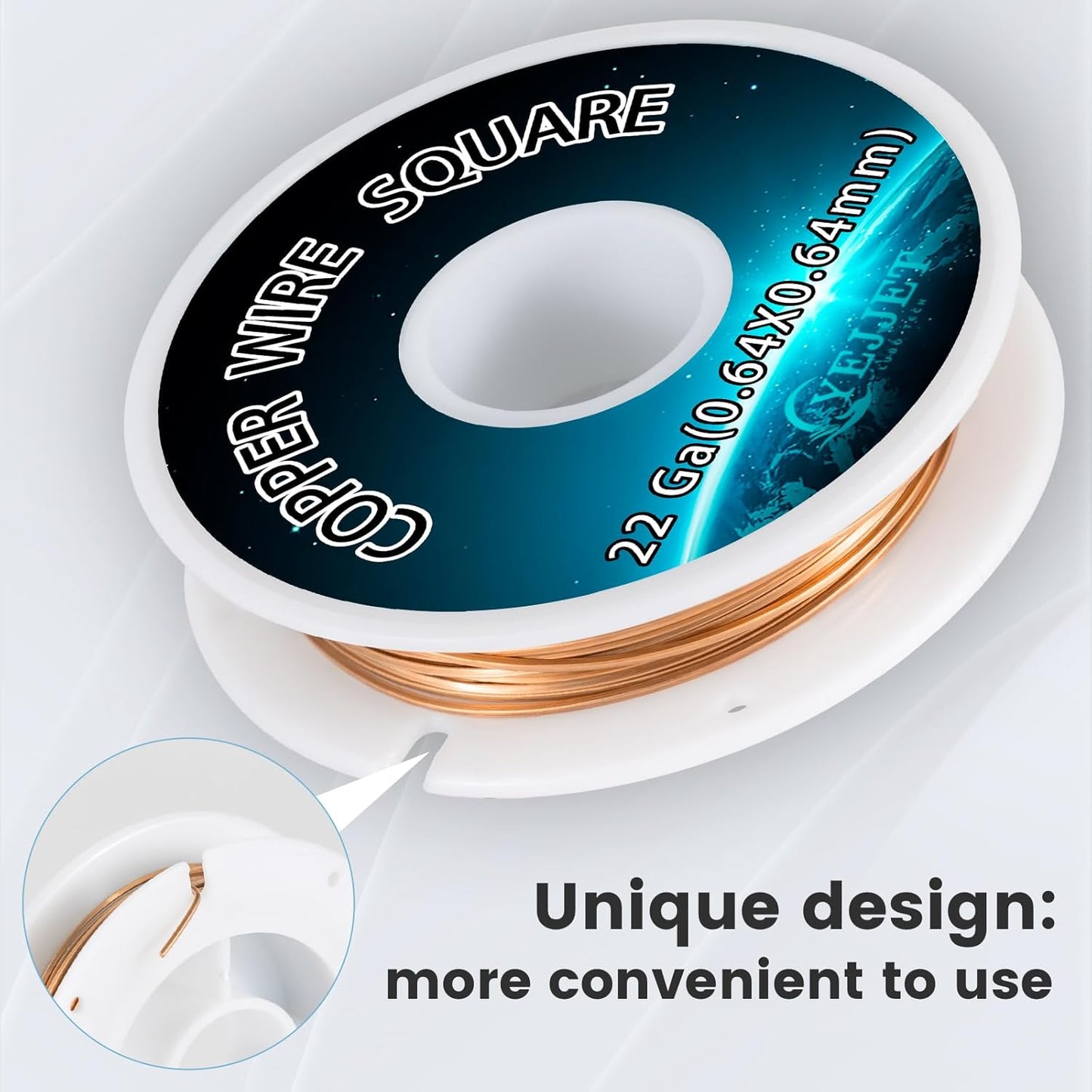 22 Gauge Copper Wire Square - 0.64mm Dead Soft Jewelry Wire, 50 Feet - Pure Copper Craft Wire for Jewelry Making, Wrapping, Beading, DIY Projects