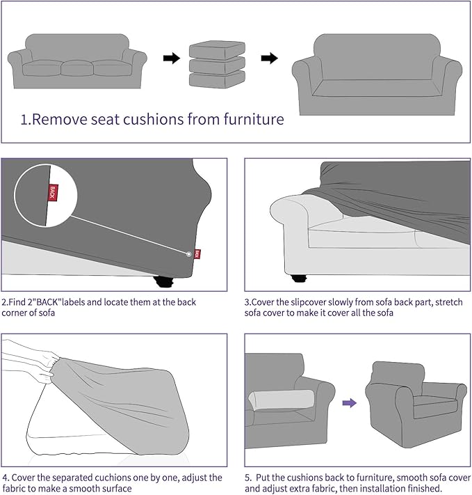 ZNSAYOTX 4 Piece Sofa Covers for Living Room Anti Slip Stretch Couch Covers for - Image 6