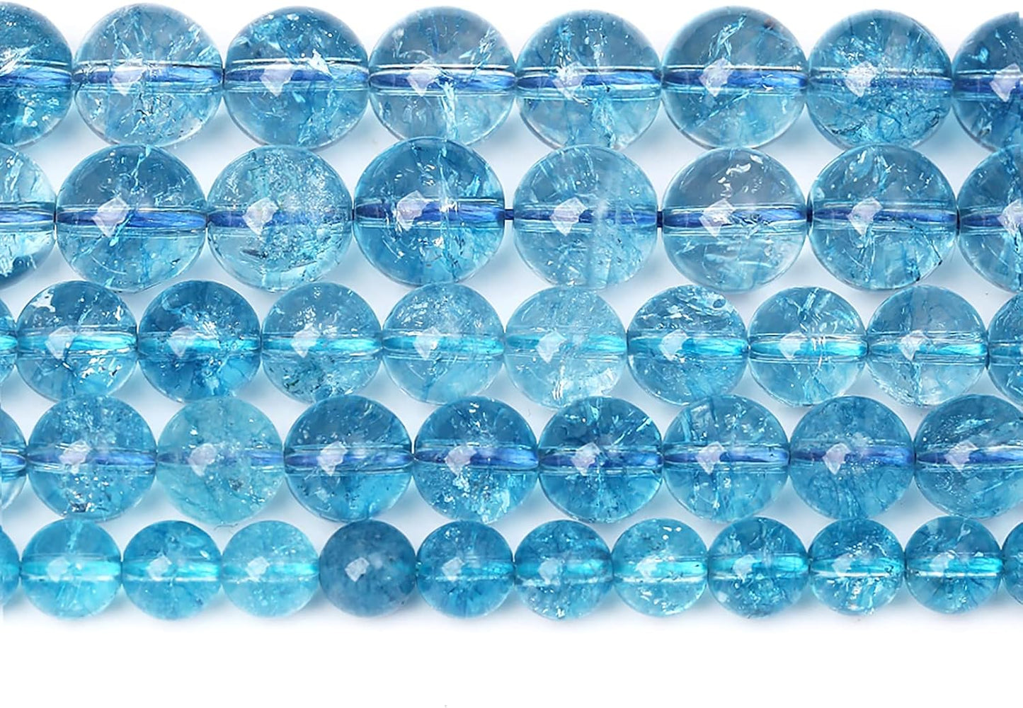 10mm 38pcs Blue Topaz Crystal Quartz Natural Stone Round Loose Beads for Jewelry Making DIY Bracelet Necklace Earrings
