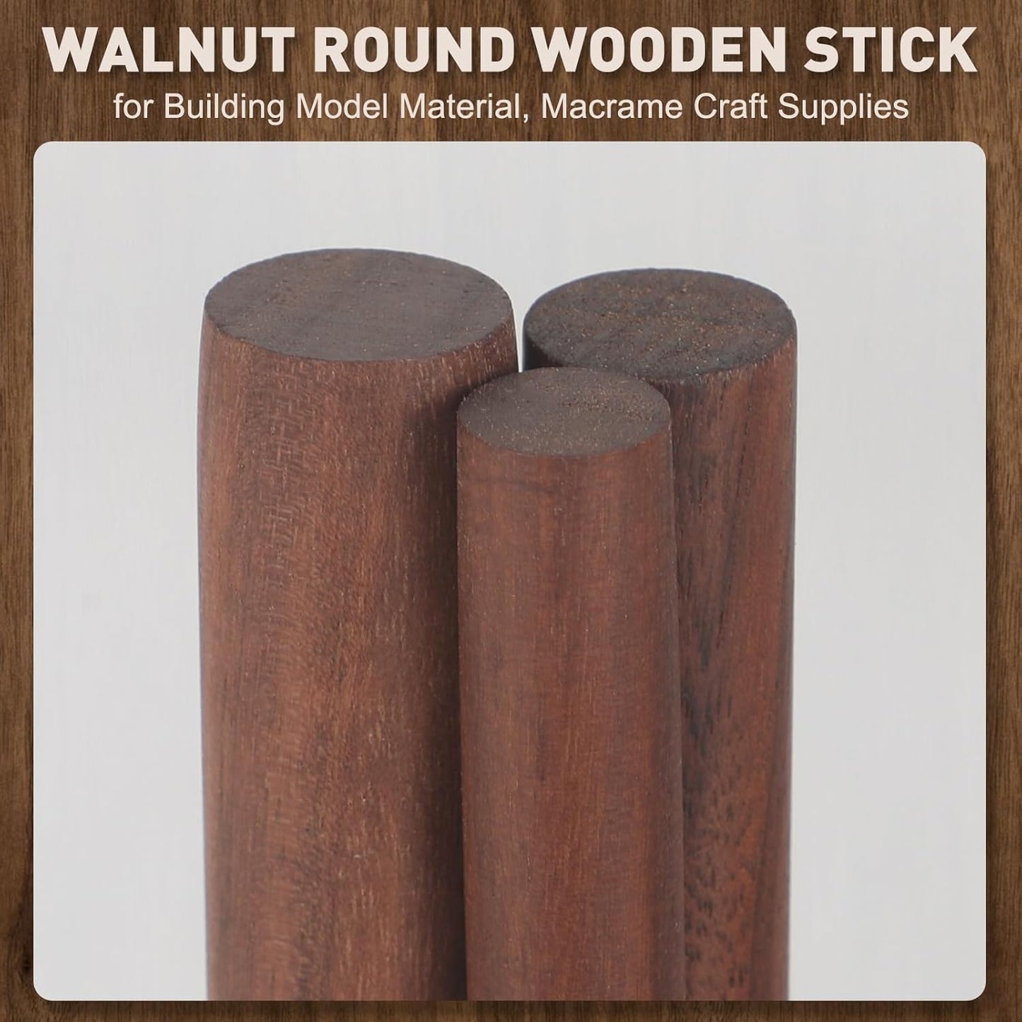 32Pcs 7 Size Walnut Wooden Dowel Rods 11.8 Inch Long Wooden Dowel Rods Sticks 4/6/8/10/12/15/18mm Wood Sticks for Crafts Unfinished Round Sticks for Crafts and Woodworking Building Material