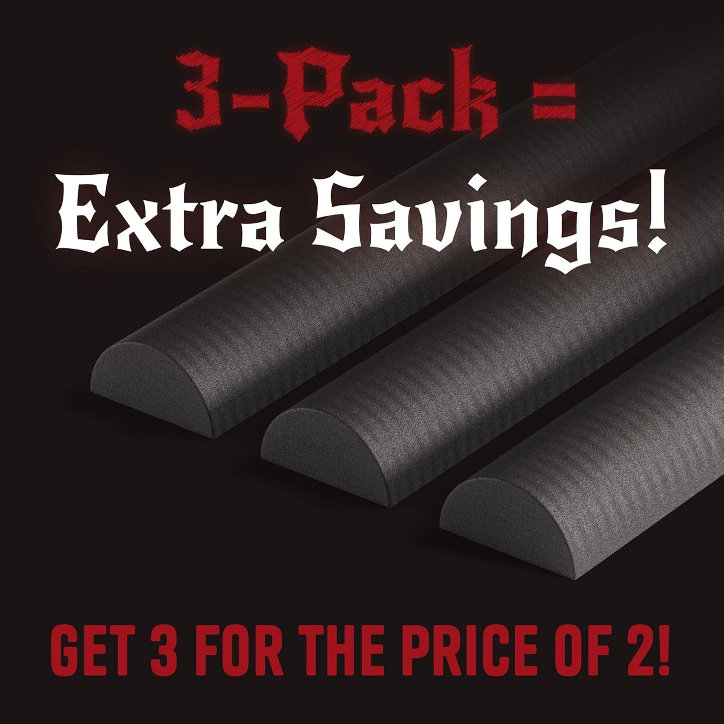 The Foamory's No Waste Half Round EVA Foam Dowel. 3 Pack of 5-25mm x 1M High-Density Black Craft Foam Sticks. Pre-Cut, Paint Ready for Cosplay Armor Trim, Weapon and Costume Design. Time Saving Bevel