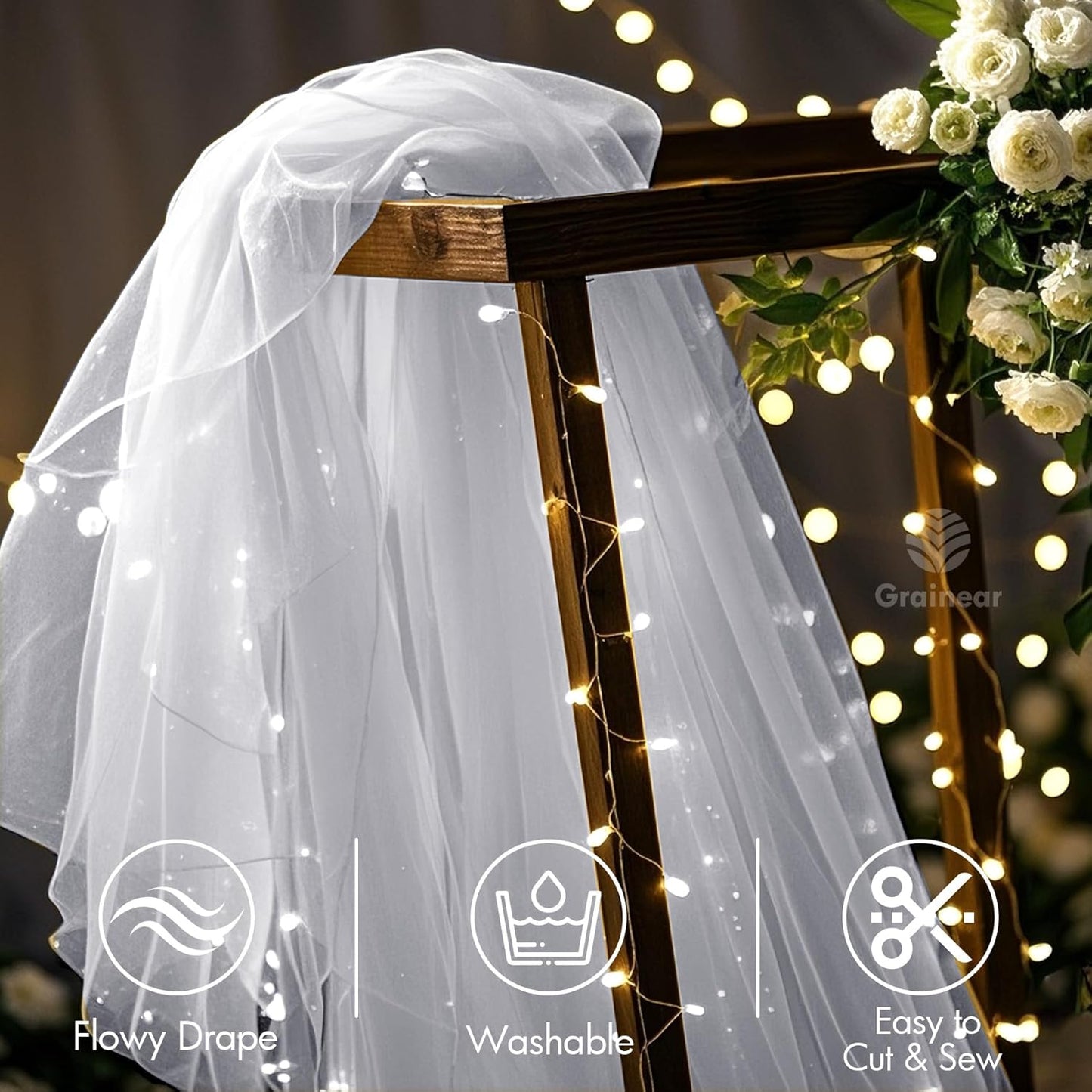 Ivory Organza Fabric – 44" x 5 Yards Wide Sheer Tulle for Wedding Arch Draping, Gowns, Table Runners, Party Decor, Curtains & DIY Crafts – Translucent Fabric for Elegant Projects