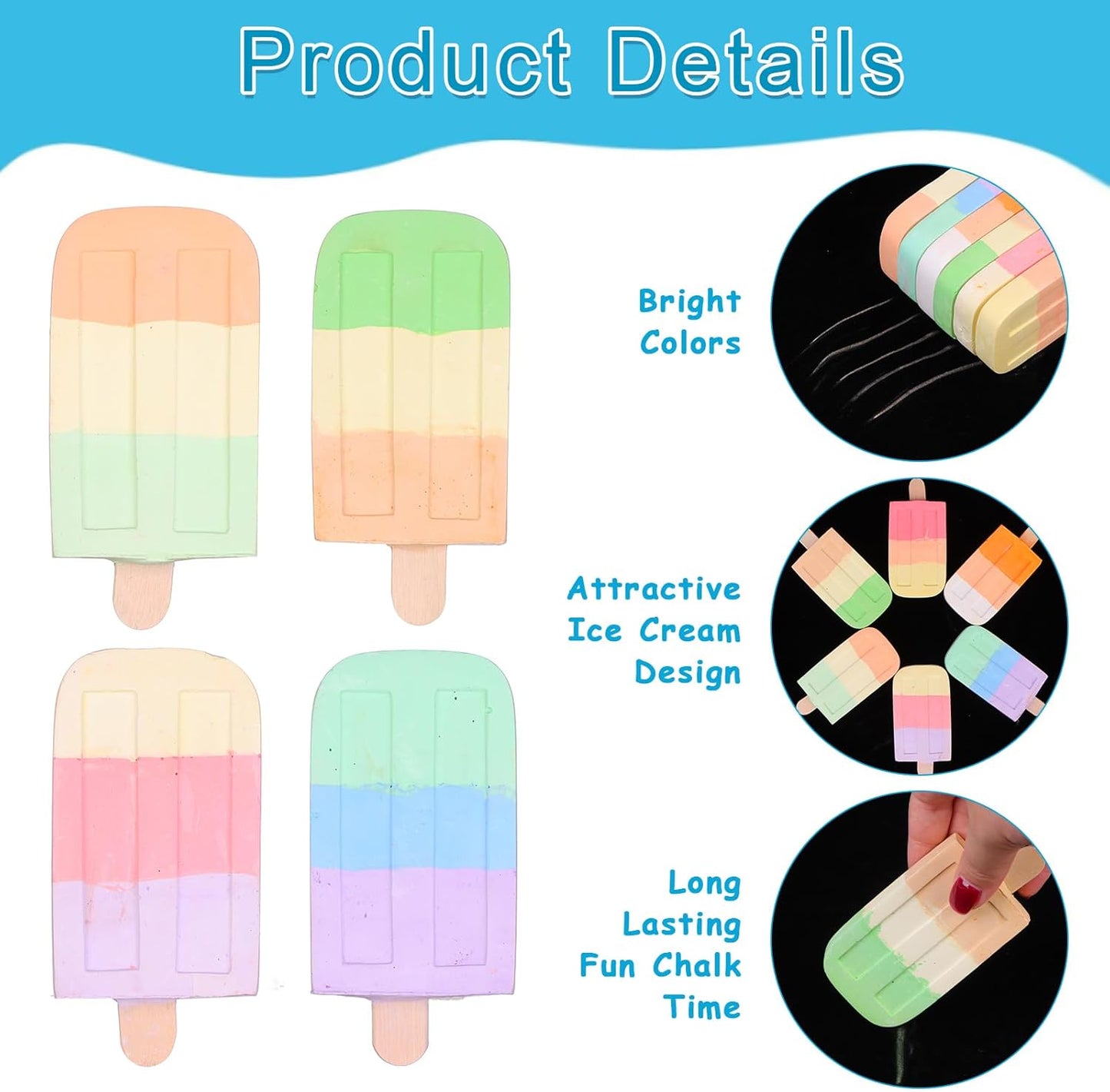 36Pcs Ice Cream Sidewalk Chalk Set Washable Sidewalk Chalks Kids Ch-alk Multicolor Ch-alk Side-walk Cha-lk Party Pack Jumbo Street Cha-lk for School Outdoor Art Play Paint on Chal-kboard