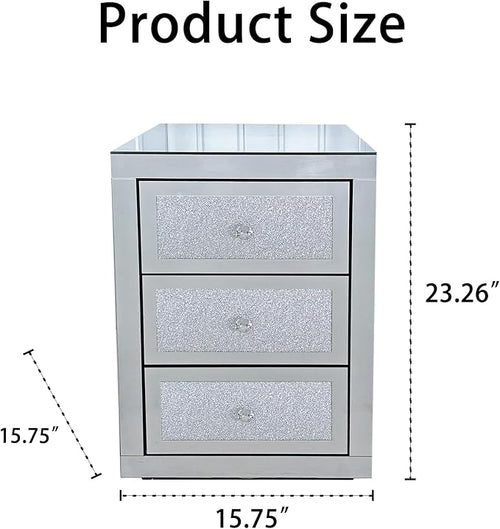 3-Drawer Mirrored Nightstand Bedside Table, Modern Mirrored End Side Table - Image 2