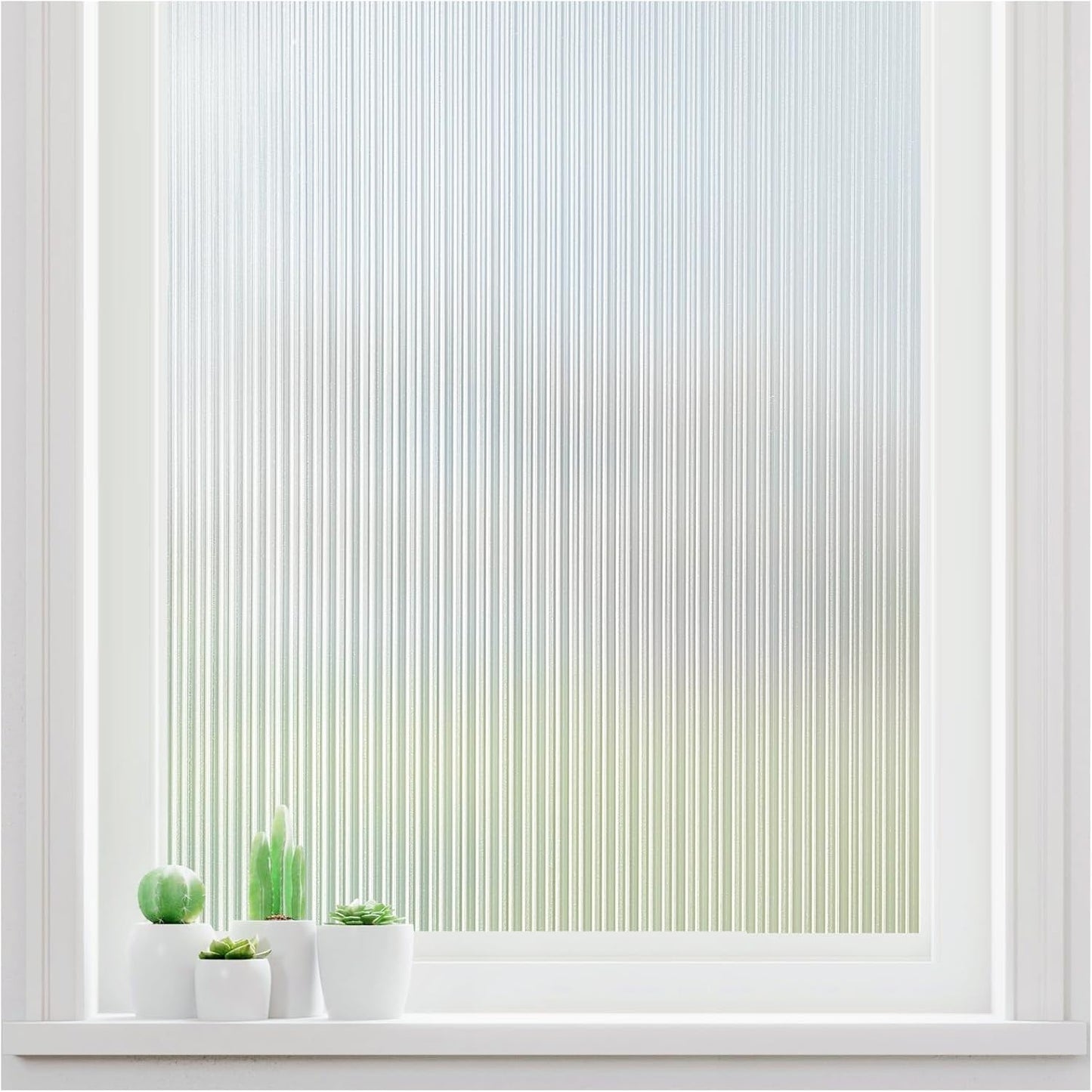 Haton Reeded Glass Window Privacy Film, Frosted Glass Window Film, Static Cling UV Blocking Stickers, Decorative Removable Cover for Bathroom Door Office, Non Adhesive 35.4" x 118.1"