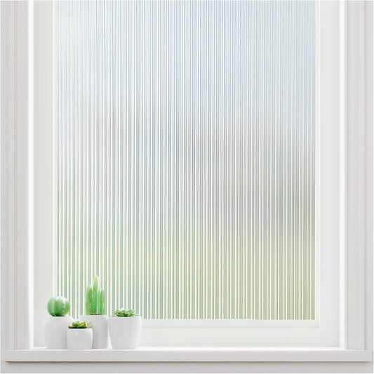 Haton Reeded Glass Window Privacy Film, Frosted Glass Window Film, Static Cling UV Blocking Stickers, Decorative Removable Cover for Bathroom Door Office, Non Adhesive 35.4" x 157.4"