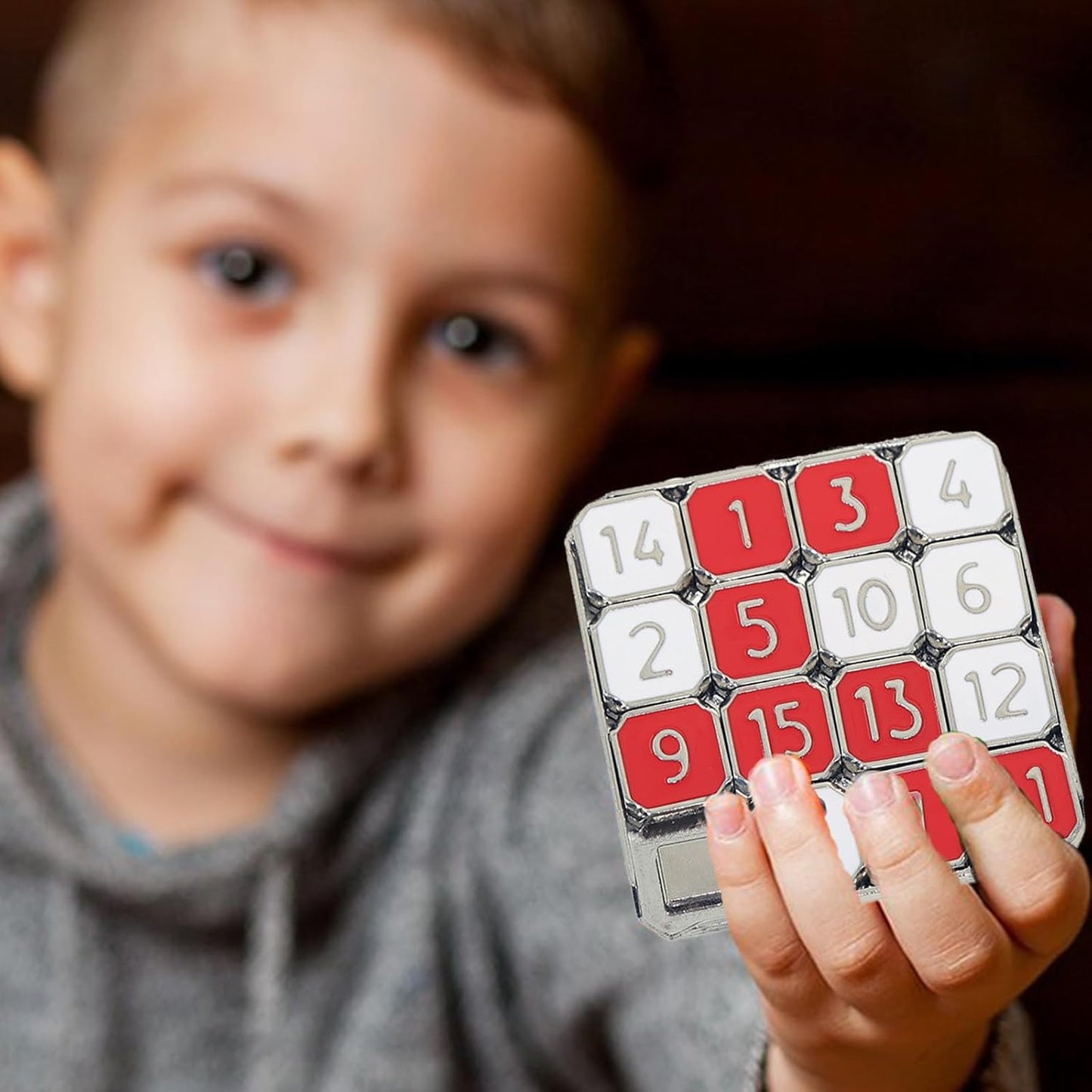 Metal Number Slide 15 Puzzle Red and White Number Sliding Puzzle Educational Learning Games Brain Teaser