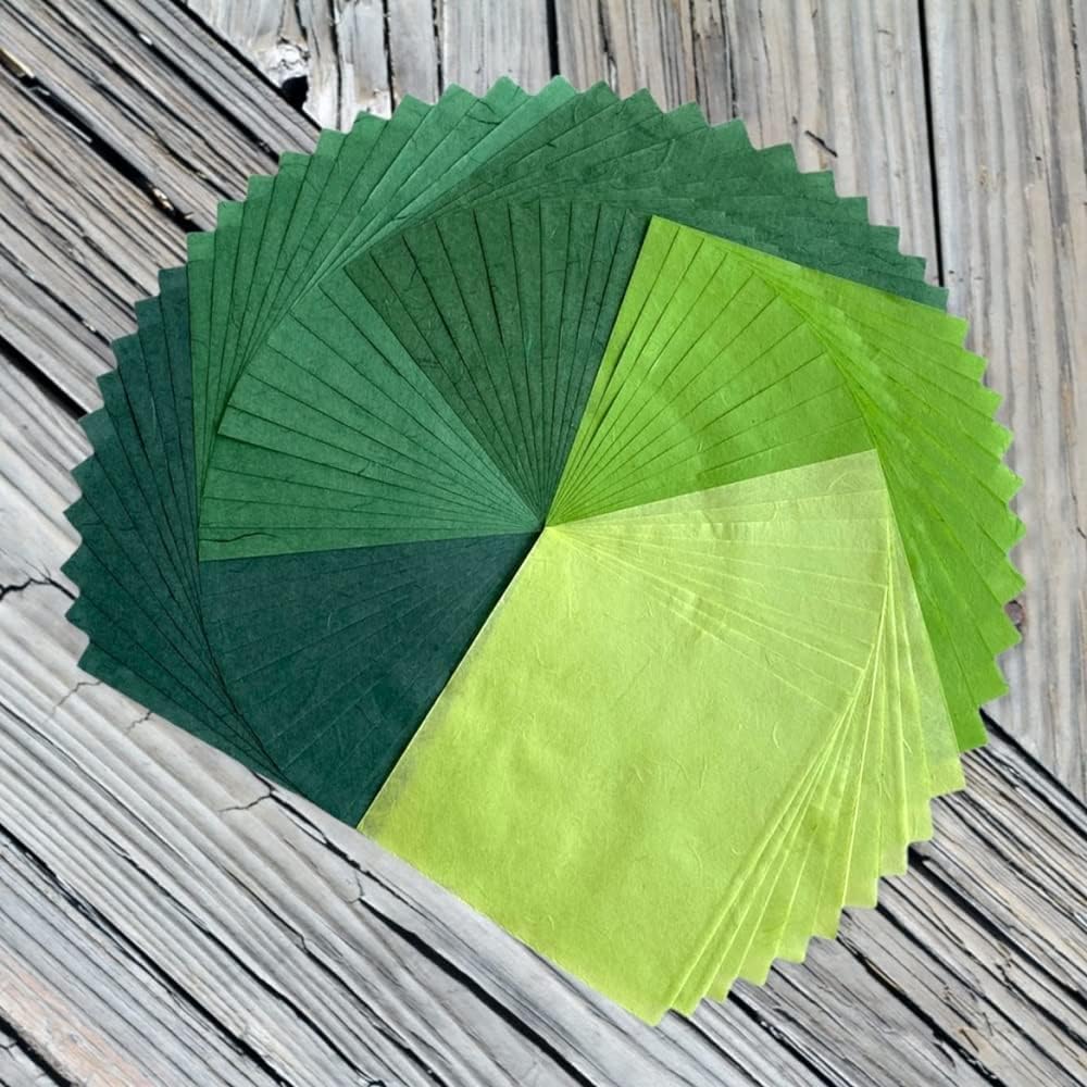 50 Sheets 6 x 6 Inches Natural Fiber Mulberry paper Sheets Square Origami Paper Arts Folding Craft, Decoration Paper, Square Folding Paper for DIY Crafts (Green Tone, 6x6 Inch)