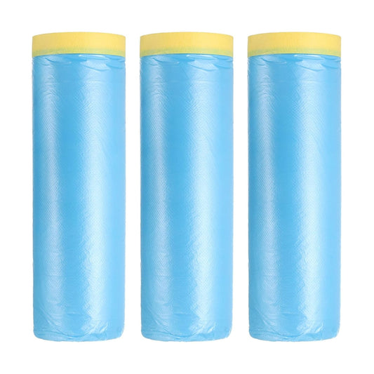 uxcell Pre-Taped Masking Film, 4.9ft x 66ft High-Tack Painters Tape Plastic Drop Cloth with High-Tack Painters Tape for Painting Protection Blue Film 3Pcs