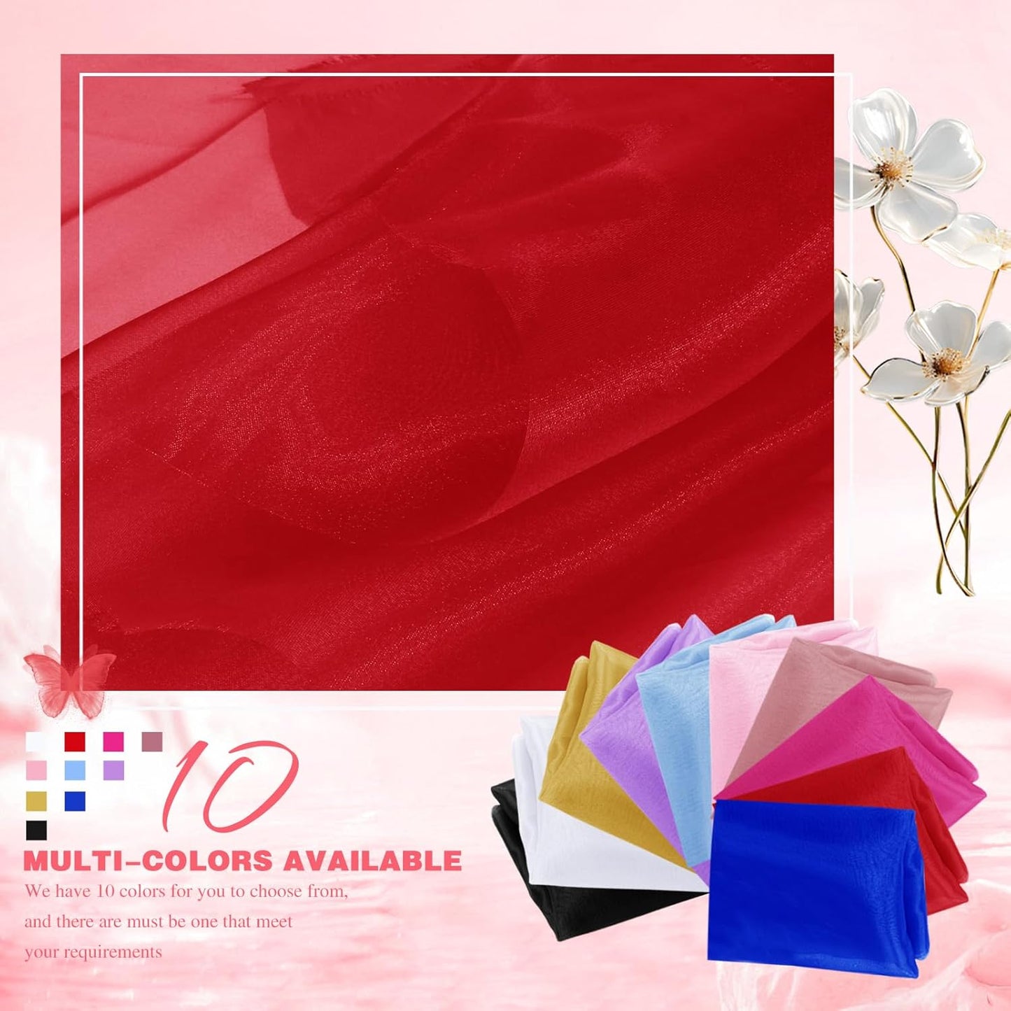 VACVELT Sheer Organza Fabric by The Yard, 60 Inch Wide Red Organza Fabric Bolt Bridal Sheer Tulle Fabric, Silk Organza Fabric Roll for Wedding Party Decorations Backdrop Curtain (10 Yards)