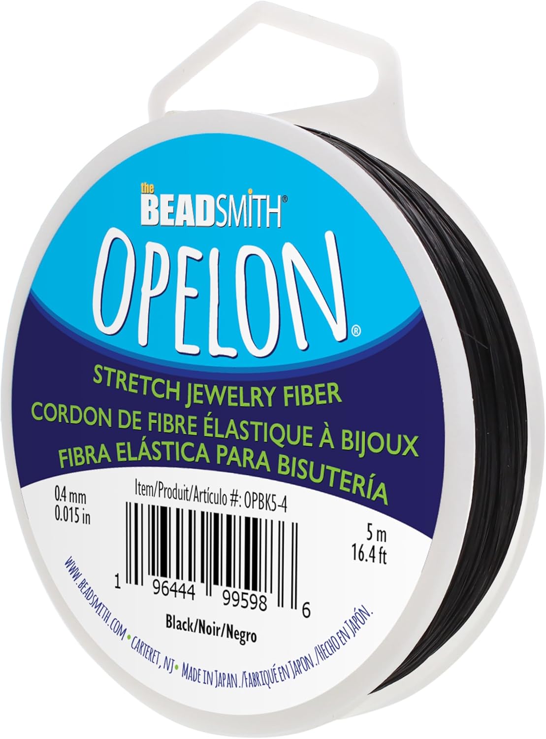 The Beadsmith Opelon Stretch Cord – Elastic Beading Fiber, Black, 0.4 mm Diameter, 5 Meters (16.4 ft) Spool