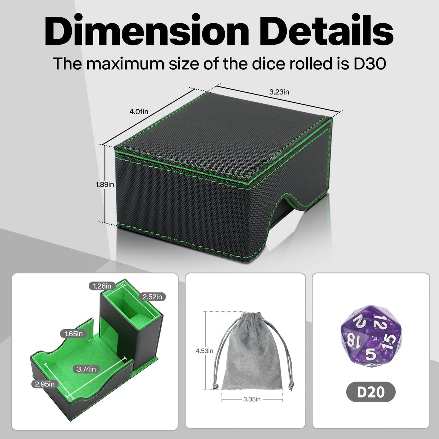 Dice Roller Tower, Premium DND Magnetic Dice Tray, Foldable PU Leather Dice Tower RPG Gifts for Dungeons and Dragons MTG Dm & Player Black/Green