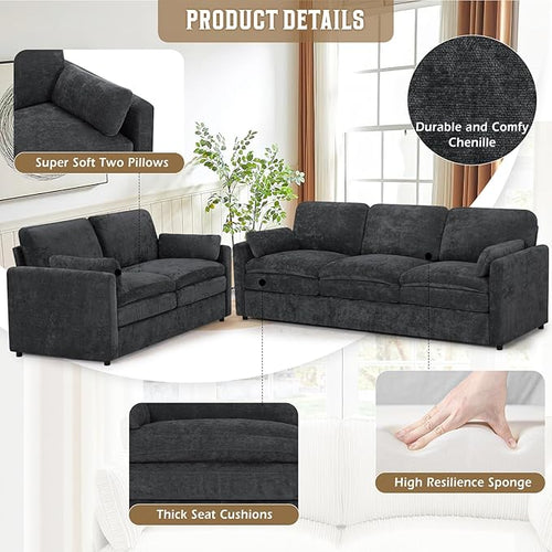 2 Pieces Chenille Sofa Set - Image 2