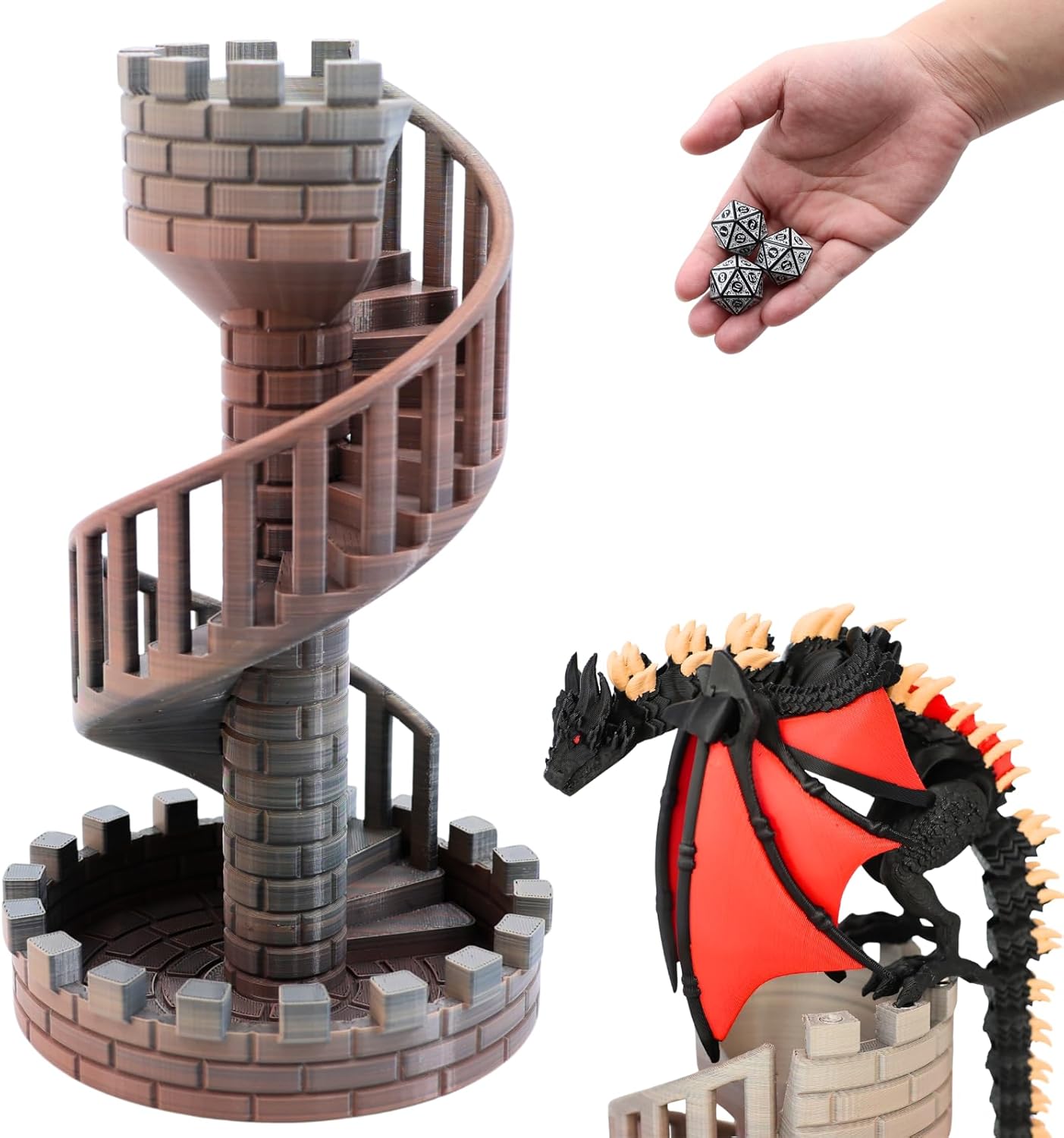Wyvern Castle Dice Tower (with 5 polyhedral dice and a Dragon) for Table Games, D&D & RPG Games,Perfect Table Decoration and Party Surprise Gifts (Red Black)