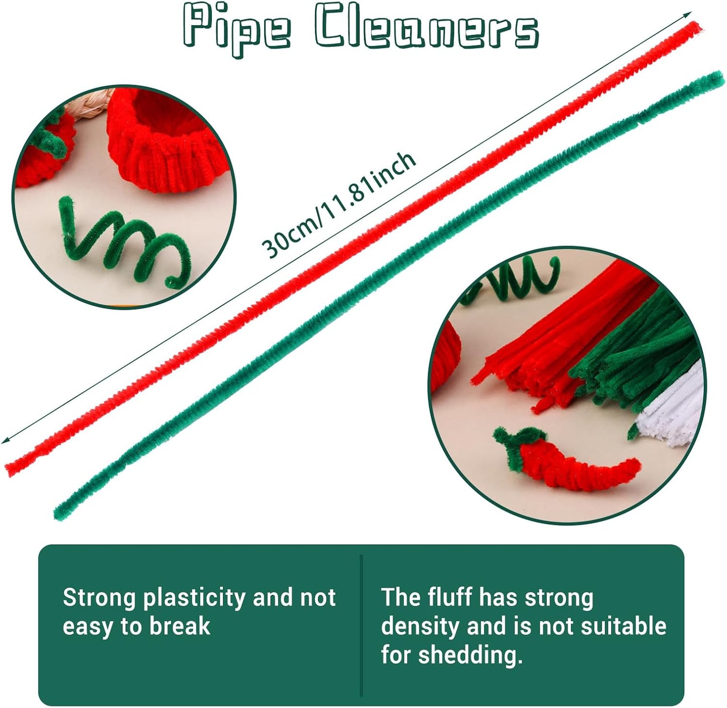 kdafio 120 Pieces Pipe Chenille Stems, Christmas Solid Color Pipe Cleaners Set for DIY Arts Crafts Decorations (Red+Green)