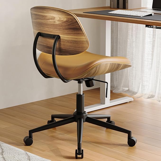 Armless Office Chair with Wheels, PU Leather Adjustable Height Desk Chair - Image 6
