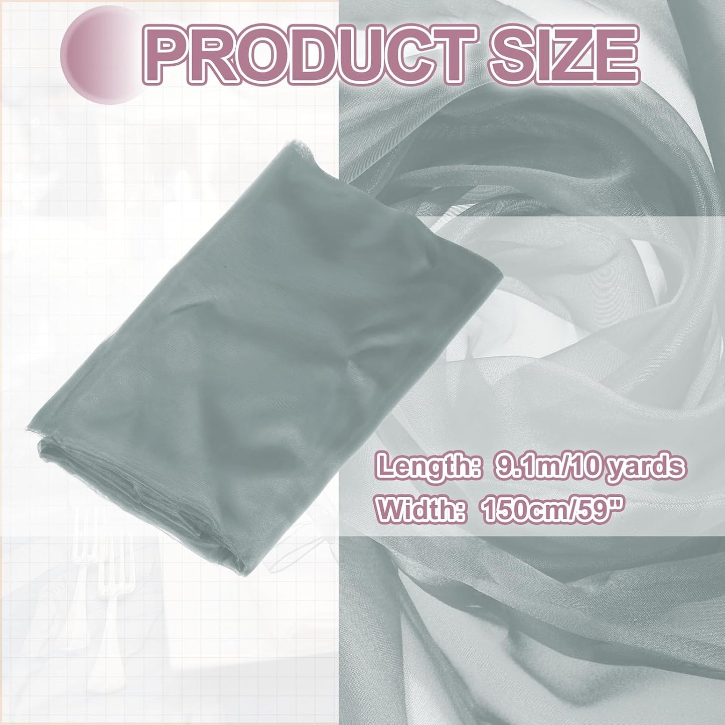 MECCANIXITY Iridescent Sheer Organza Fabric, 10 Yards x 59 Inches Solid Holographic Shiny Fabric Organza Cloth for Wedding, Curtains, Costume, Photo Background, Grey