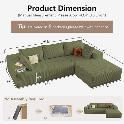 95" Cloud Sectional Couch with L-Shape Chaise, Modular Comfy Sofa Chaise Longue - Image 2