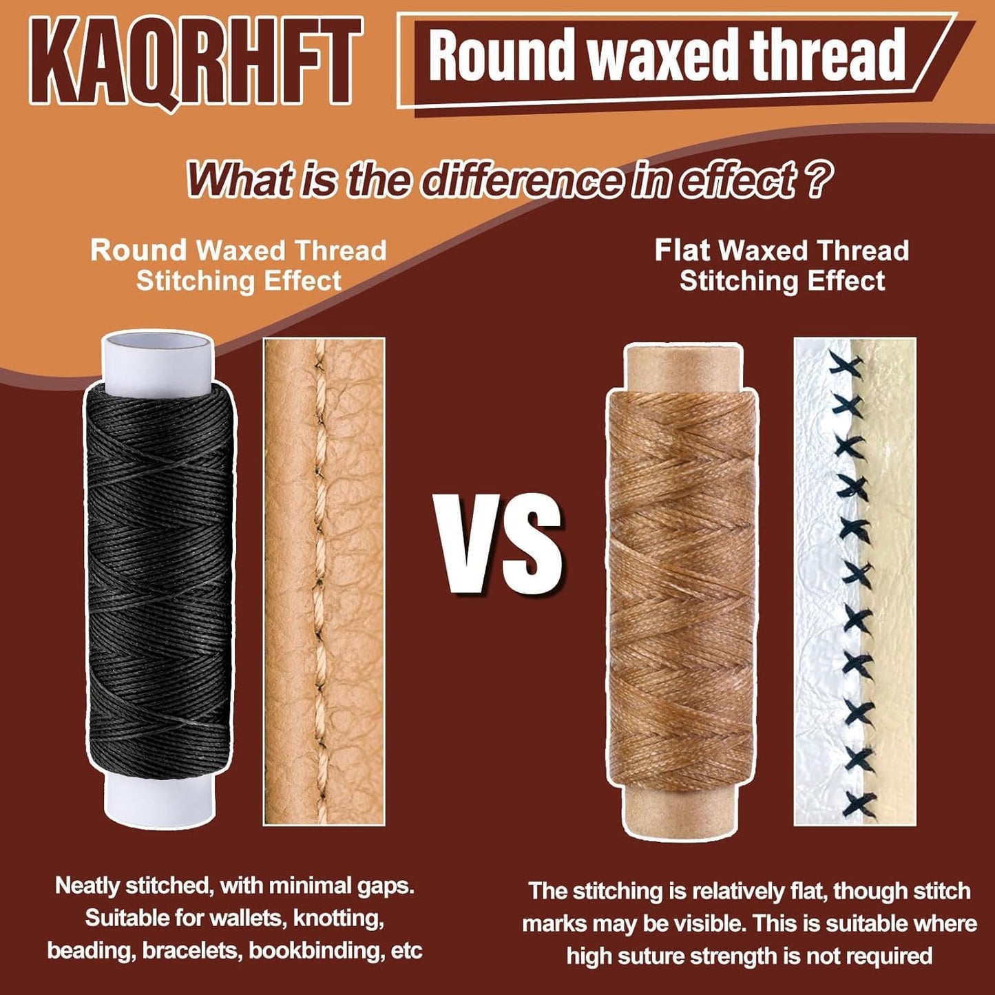 0.55 mm 54 Yards Leather Thread for Sewing, Round Waxed Thread for Stitching, Bookbinding, Bracelet, Braiding (Black)