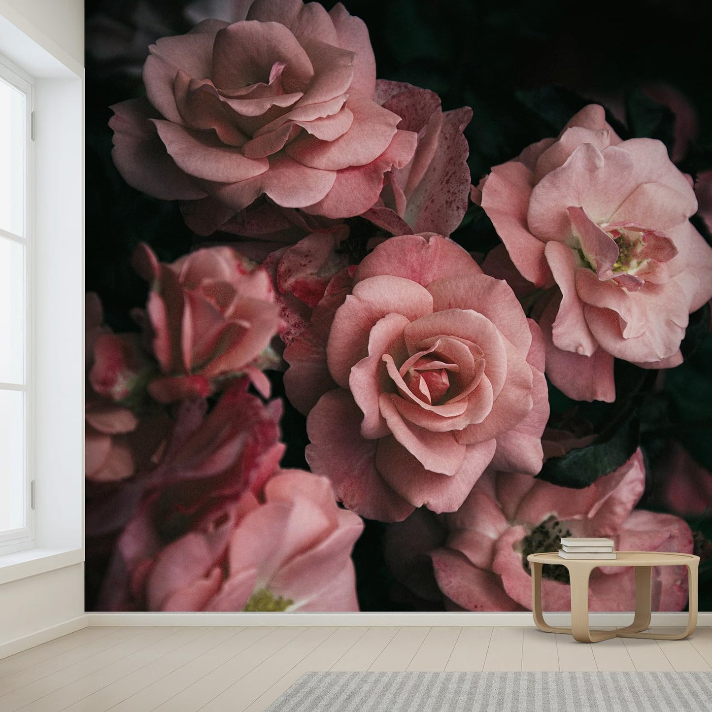 wall26 Removable Wall Sticker/Wall Mural Close Up Dark Rose Flower Blossoms Nature Wilderness Photography Decorative Botanical Relax/Calm Floral for Living Room, Bedroom, Office - 120x144 inches