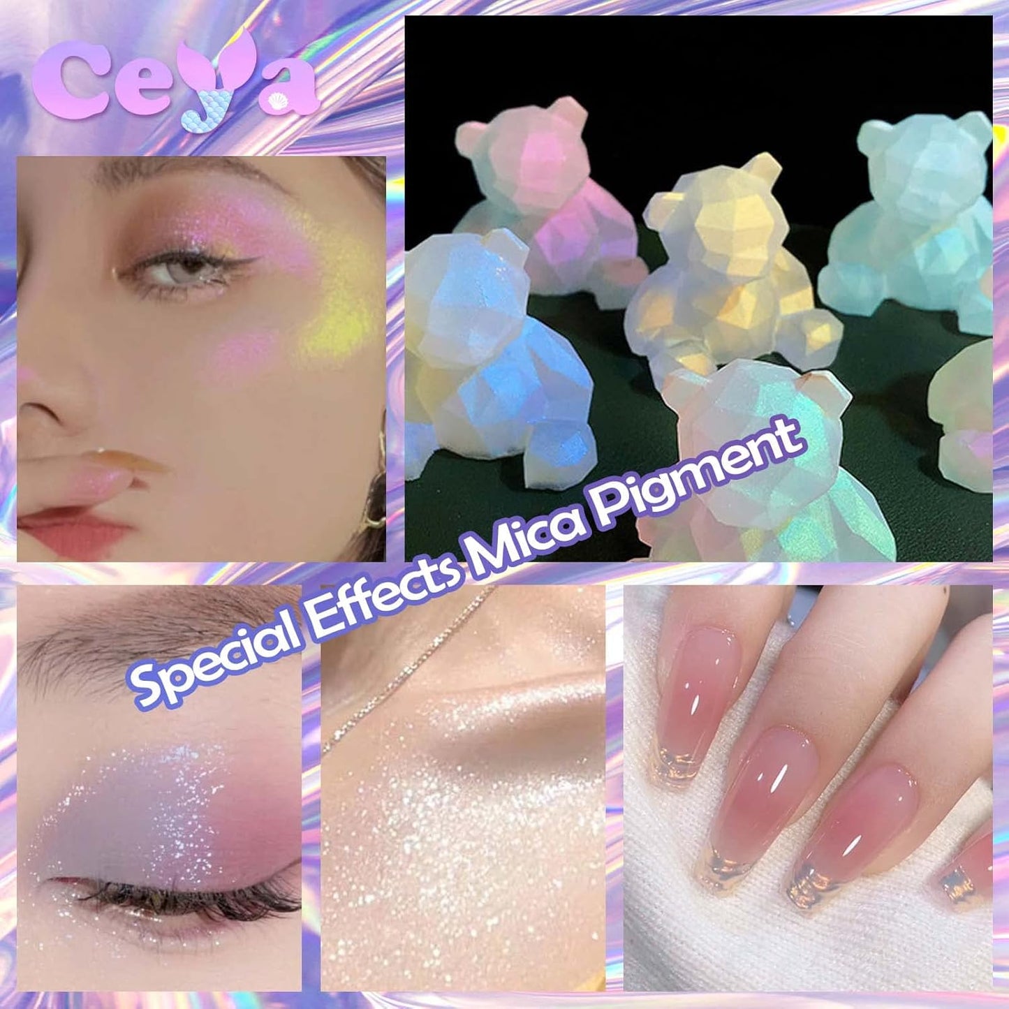 Ceya Interference Mica Powder, 1.8oz/ 50g Ghost Sapphire Chrome Nail Powder, Cosmetic Grade Pearlescent Effect Color Shift Pigment for Epoxy Resin, Makeup Shimmer, Nail Polish, Soap Candle Making