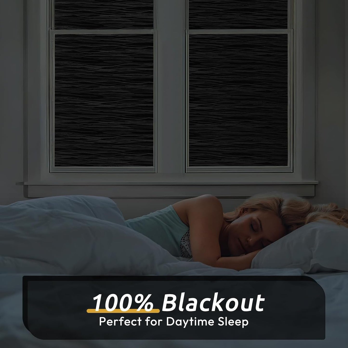 rabbitgoo Blackout Window Film, Sun Light Blocking Window Black Out Cover for UV Reduction, Removable Tint Room Darken Heat Control Frosted Glass Sticker for Home, Black, 35.4 x 157.4 Inches