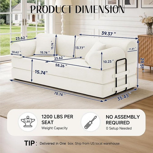 79'' Convertible Sofa Bed, 6 in 1 Folding Floor Futon Couch Sleeper - Image 2
