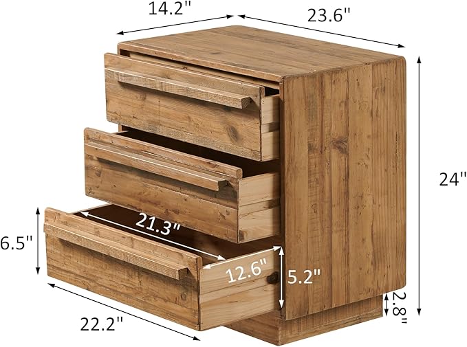 HOKYHOKY Reclaimed Solid Wood Nightstand-24 Inches Large End Table - Image 2