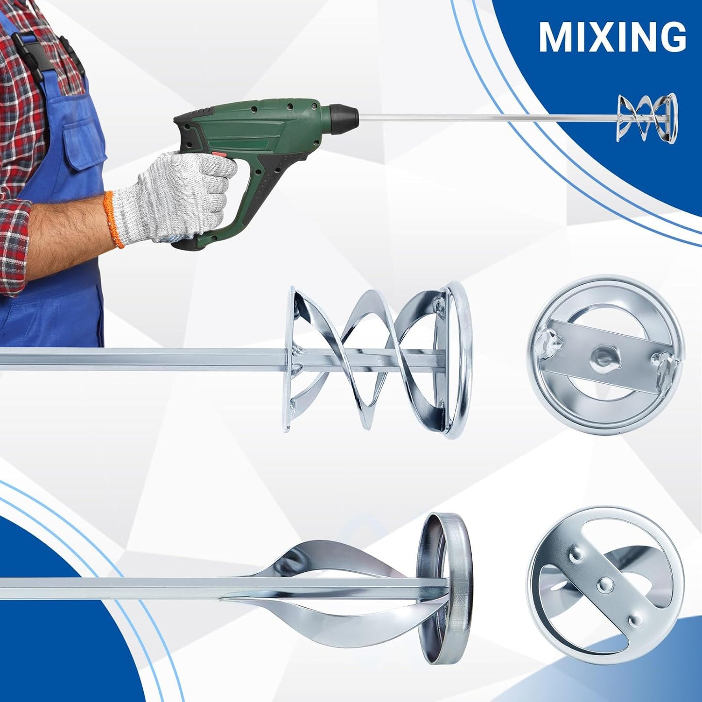 Set of 2 Paint Mixer for Drill Painting Mixer Stirrer Drill Attachment, 15.7" Mixing Paddles and 2.3" Mixing Impeller, Mix 1 to 3 Gallons of Paint, Resin, Concrete, and More