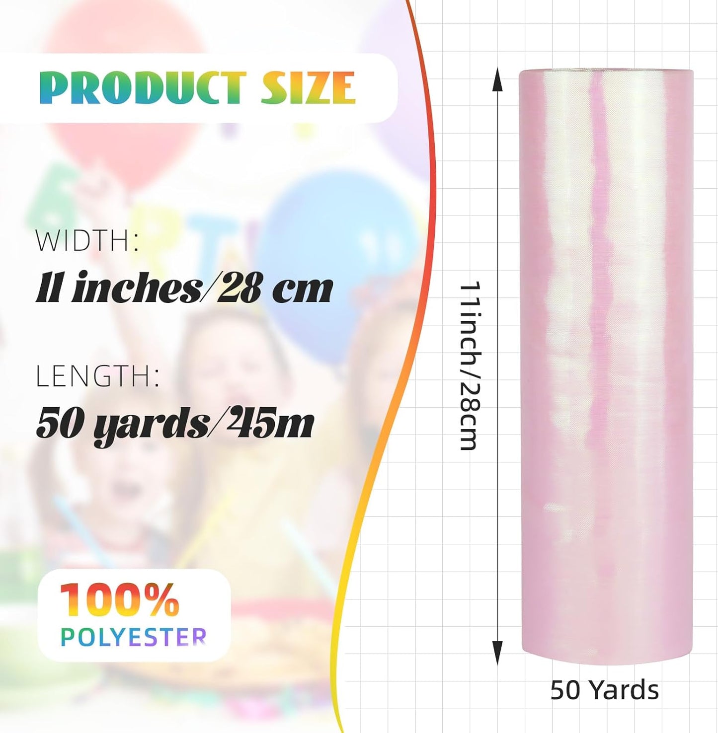 Crystal Organza Fabric Tulle 11 Inch by 50 Yards Sheer Tulle Rolls for DIY Craft Wedding Party Baby Shower Decor Gift Wrapping Party Supplies (Fantasy Pink)